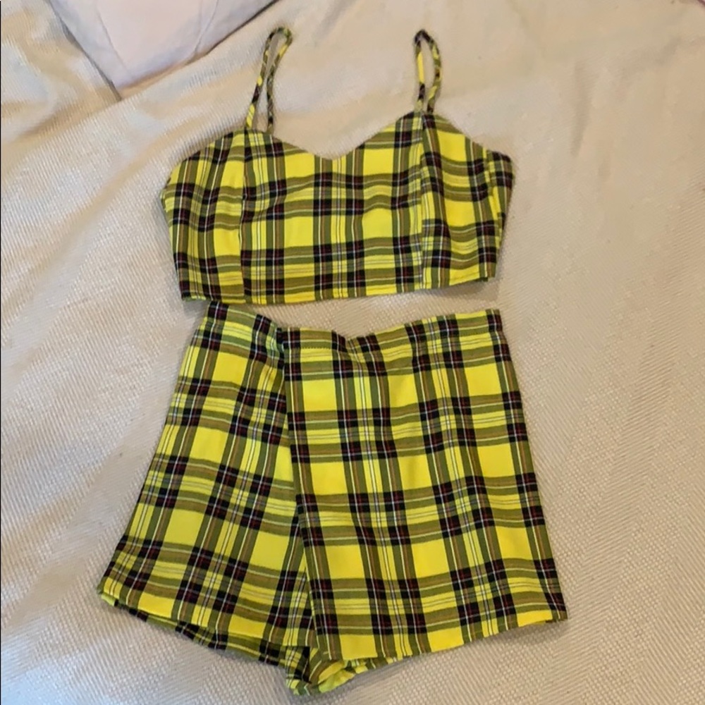 Adjustable cami top and skort set- yellow plaid